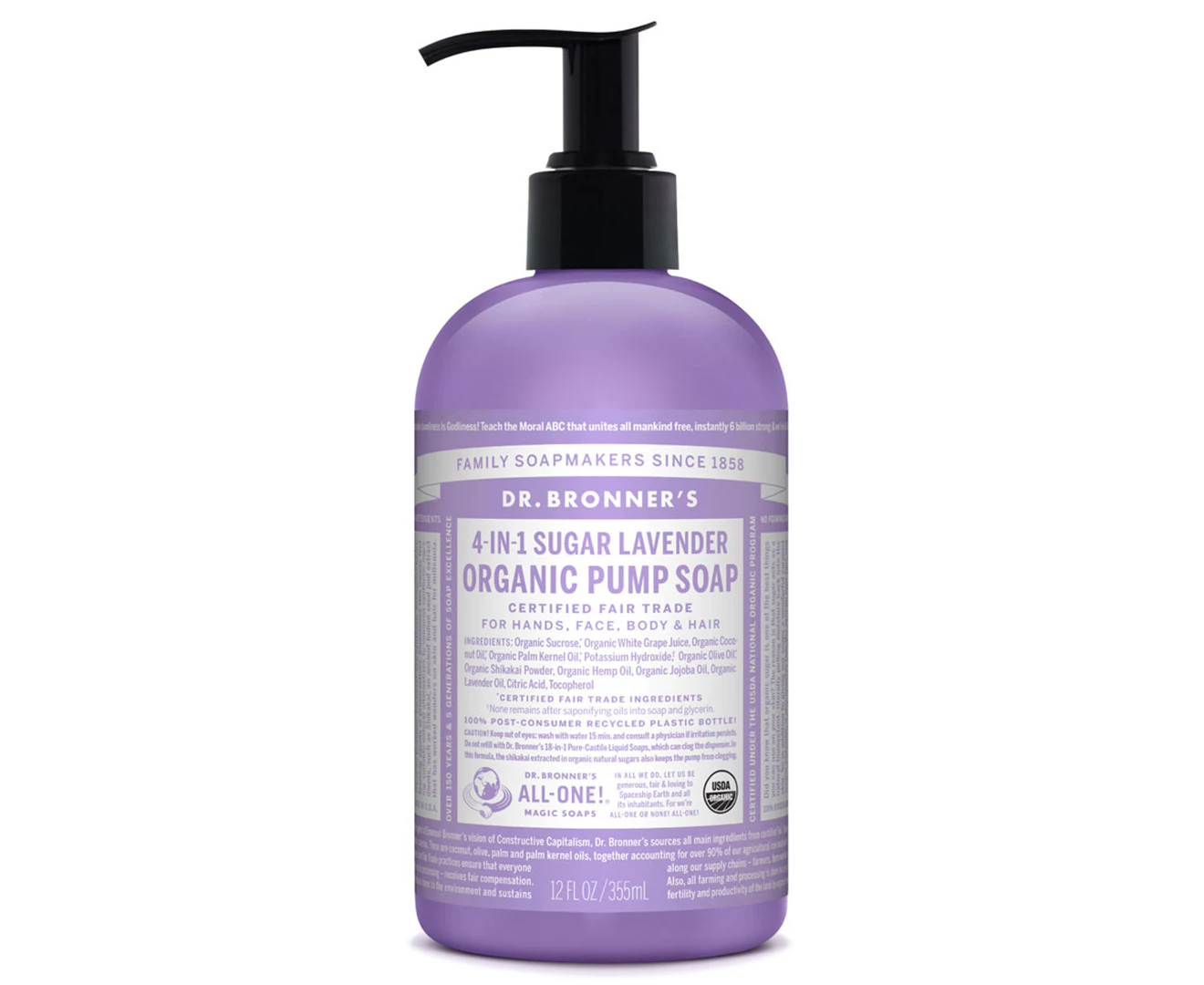 Dr. Bronner's Organic Pump Soap (sugar 4 In 1) Lavender 355ml