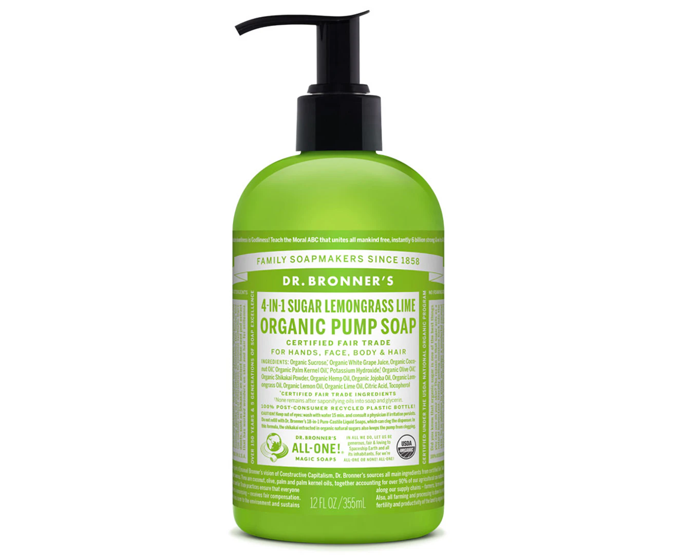 Dr. Bronner's Organic Pump Soap Lemongrass Lime 355mL