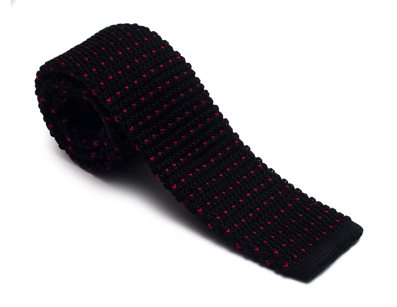 Decked-Up Men's Knitted Tie - Black with Red Arrows