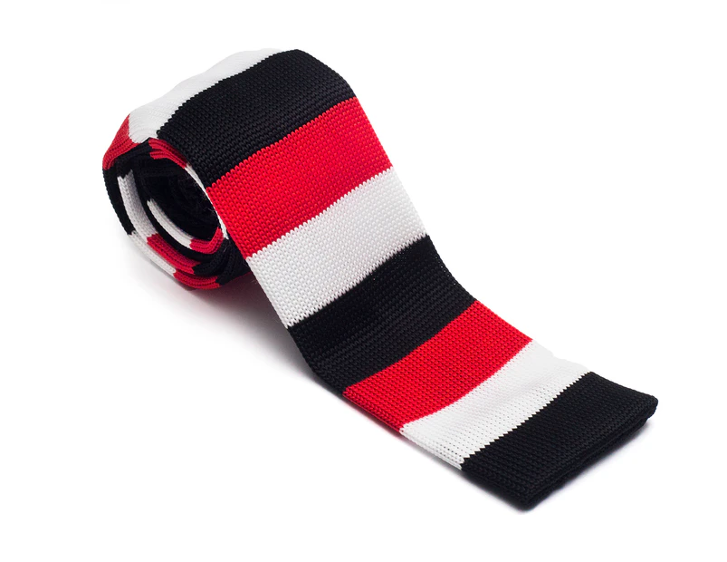 Decked-Up Men's Knitted Tie - Red, White & Black Stripes