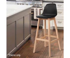 Artiss 2x Bar Stools Wooden Bar Stool Dining Chairs Kitchen Padded Leather Black