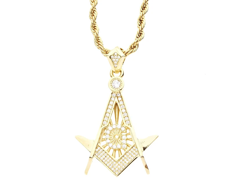Iced Out Bling Micro Pave Pendant - FREEMASONRY gold - Gold