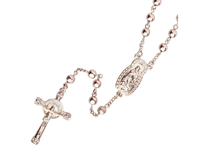 Iced Out Bling Fashion Necklace - Rosary rose gold - Rose Gold
