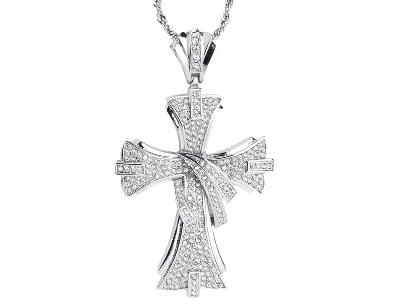 Iced Out Bling Chain - SWISHED CROSS silver