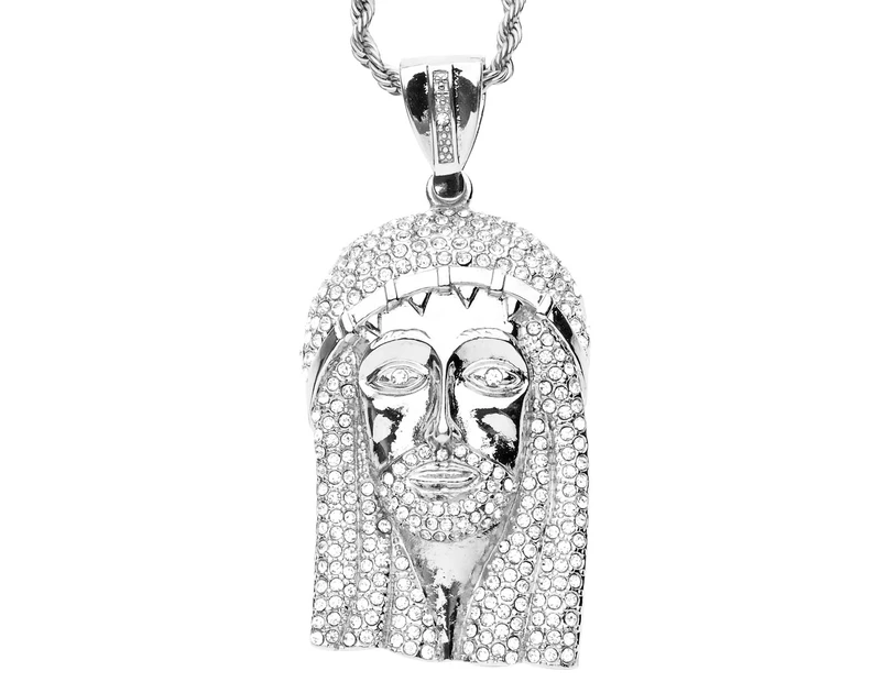 Iced Out Bling Hip Hop Chain - JESUS silver - Silver