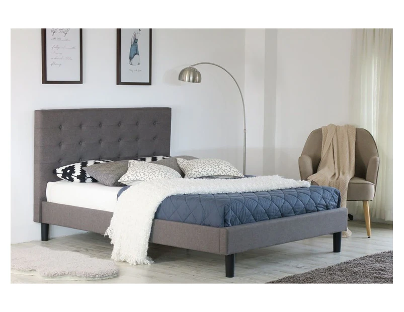 Istyle Alexis Button Double Bed Frame Fabric Grey