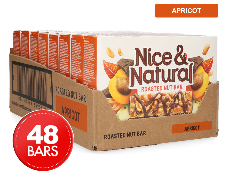 8 x Nice & Natural Roasted Nut Bar Apricot w/ Dark Chocolate 192g