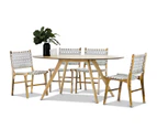 Natural Oak 1.8M Oval Dining Set with 4x Grey Woven Leather Teak Chairs