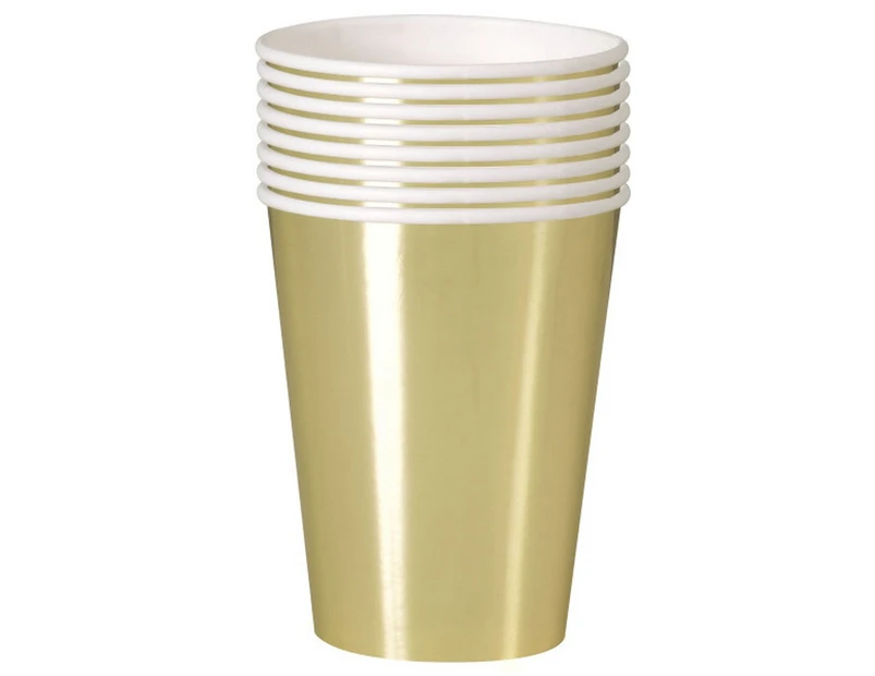 Unique Party Foil 335ml/12oz Foil Paper Cups (Pack of 8) (Gold) - SG14294