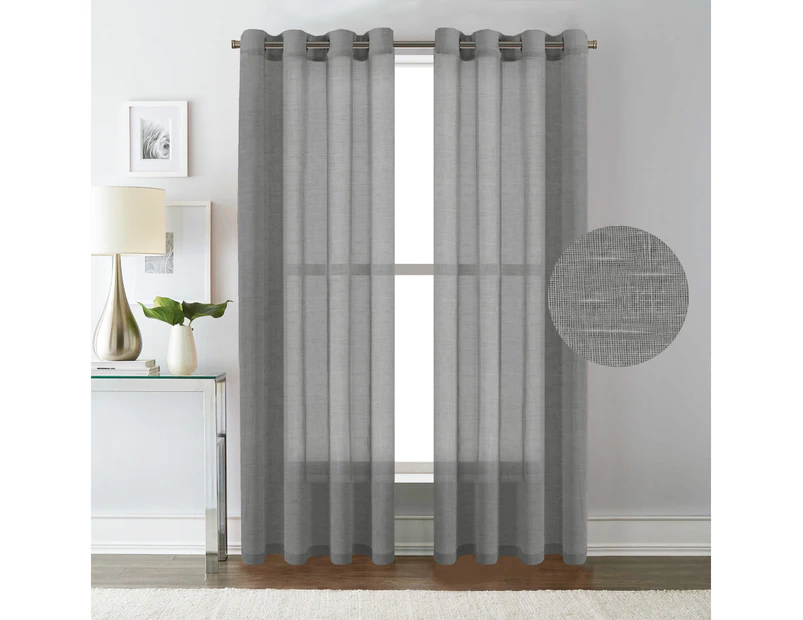 Linen Sheer Curtains Window Treatments Linen Curtains Pair Eyelet Natural Look Curtains Draperies for Living Room - Grey