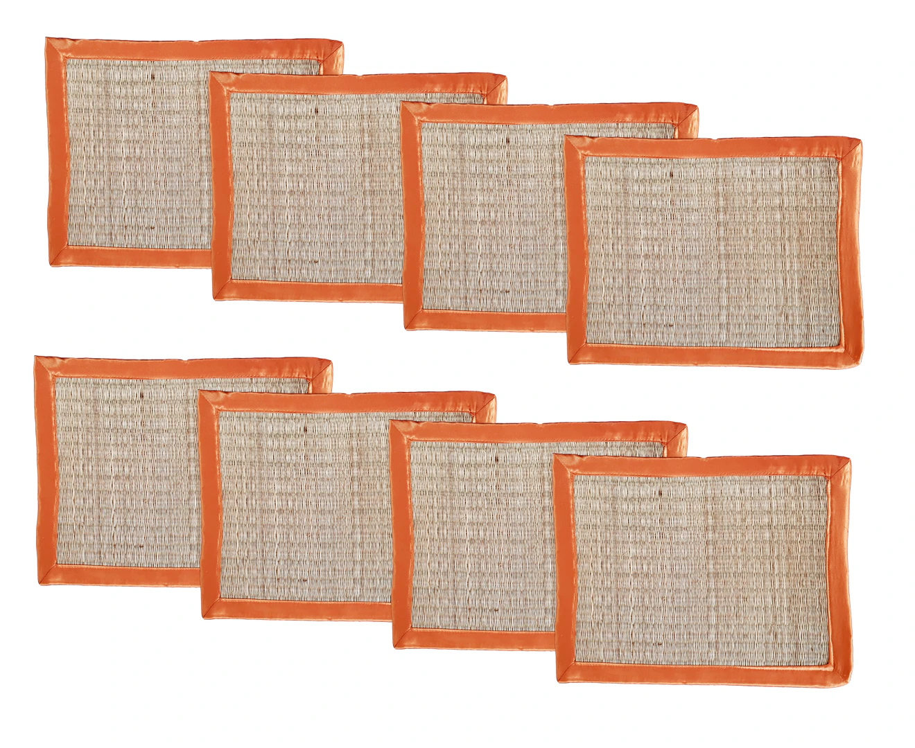 40x30cm Seagrass Oriental Placemat - Natural with Oriental Orange Satin Trim x 8pcs