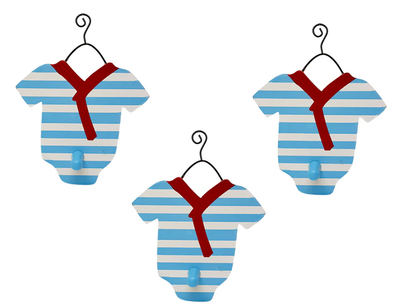 Wooden Baby - Coat Hanger Hook - Baby Boy Sailor Striped Pattern x 3pcs