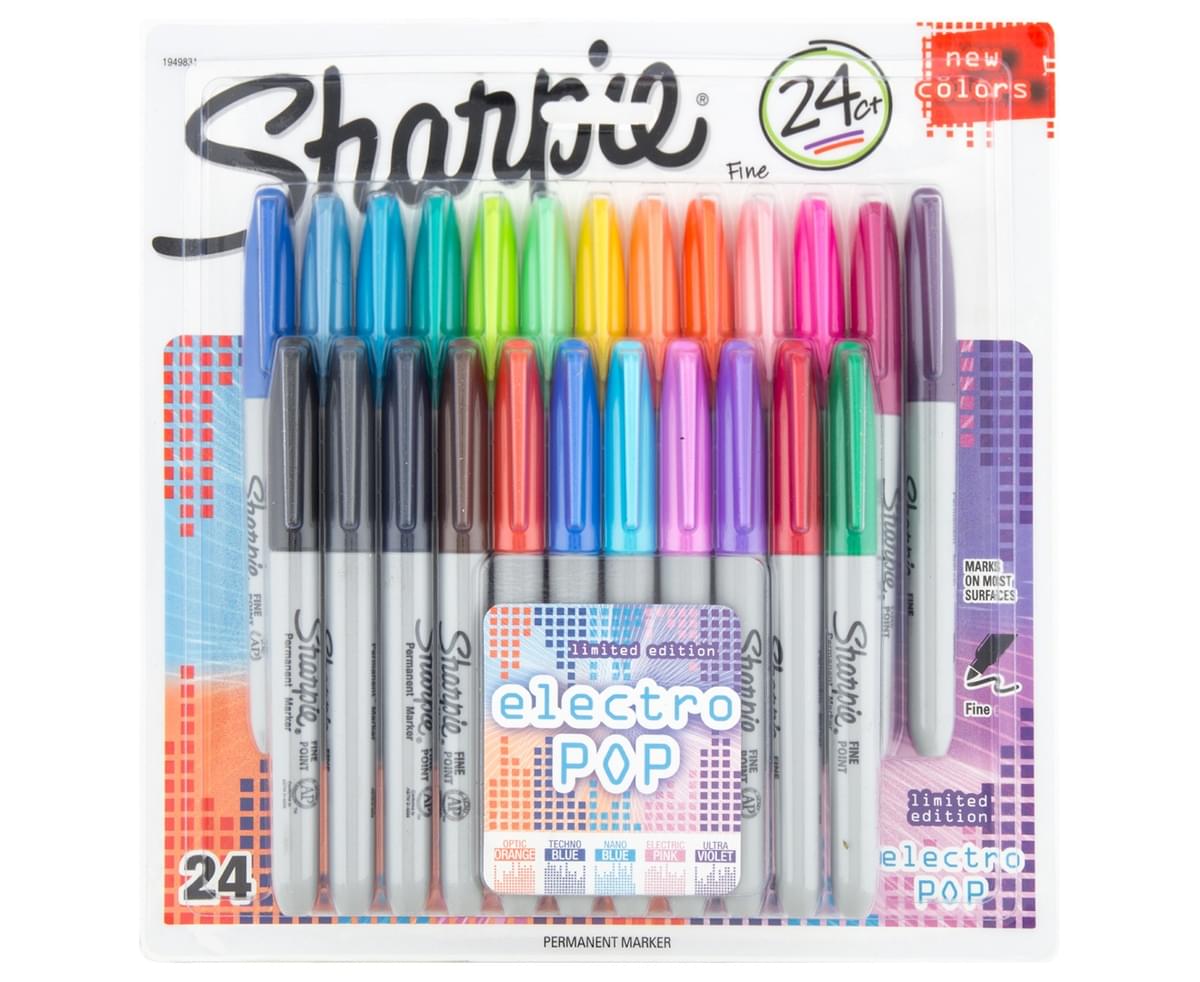 24 Count 1 Pack Limited Edition Electro Pop Permanent Markers Assorted Colors Fine Point 