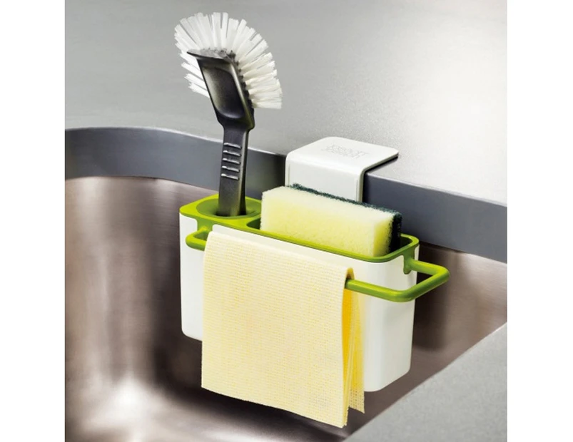 Kitchen Sink Dish Washing Soap Sponge Brush Caddy Draining Organiser with Cloth Drying Hanger