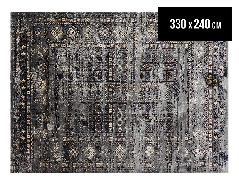 Yazmin 330x240cm Distressed Pattern Rug - Charcoal