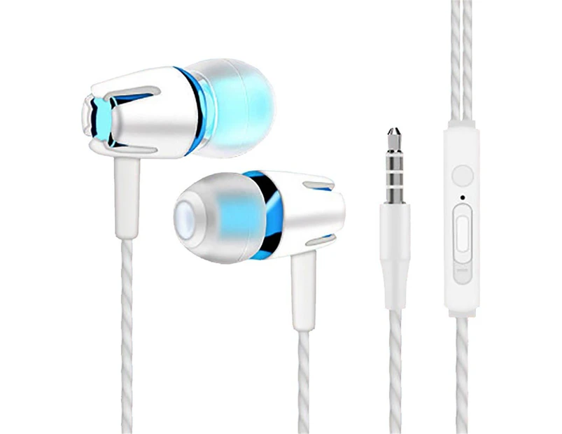 Stereo wired headset with tuning button - White+Blue