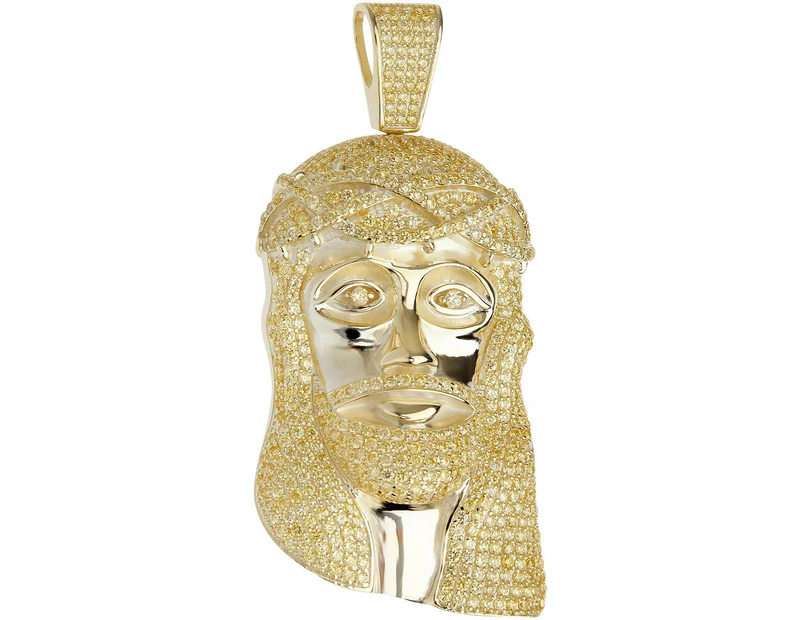Premium Bling - 925 Sterling Silver Jesus Head Pendant gold - Gold
