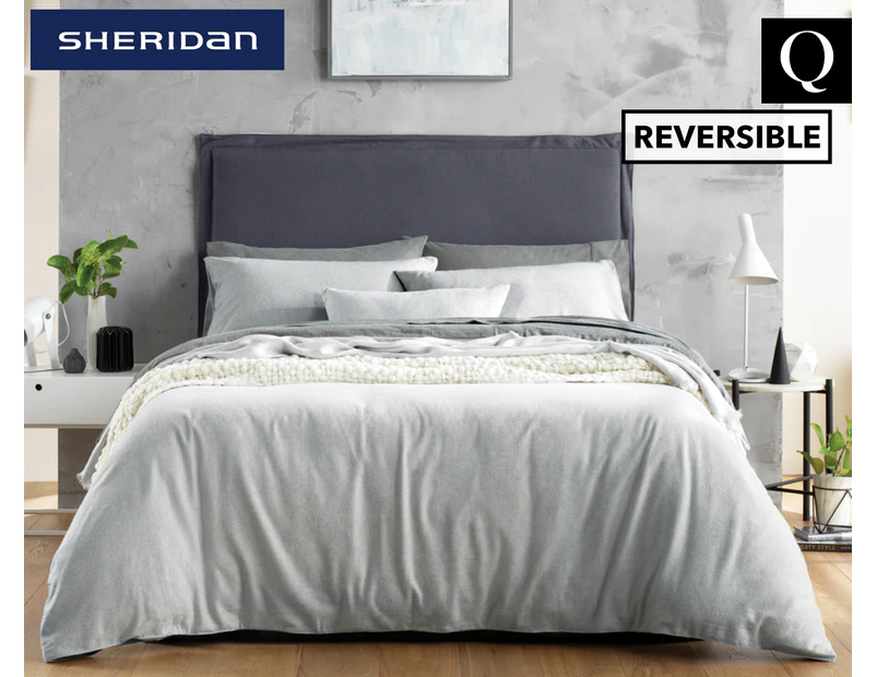 Sheridan Delaware Reversible Queen Bed Flannelette Quilt Cover Set - Grey Marle