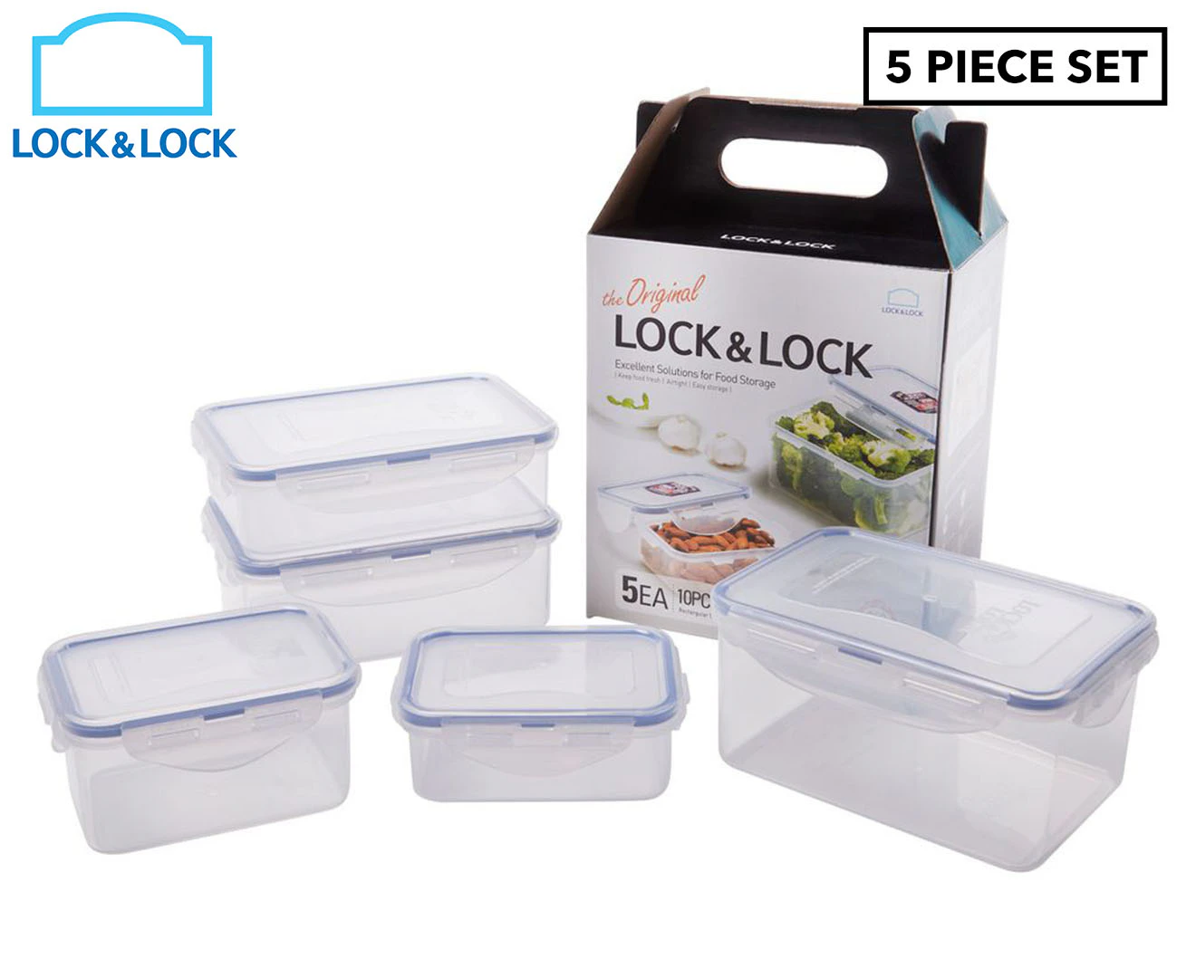 5pc Lock & Lock Classic Rectangular Food Storage Container Set w/ Lids Clear