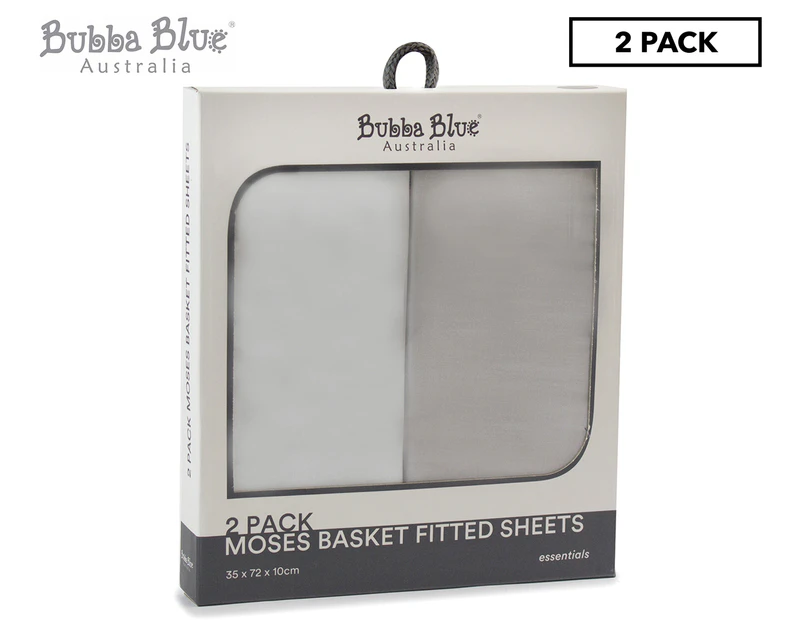 Bubba Blue Moses Basket Fitted Sheets 2-Pack - White/Grey