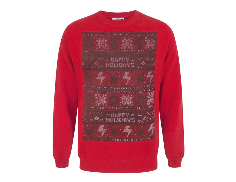Pokemon Mens Happy Holidays Christmas Sweater (Red) - NS4416