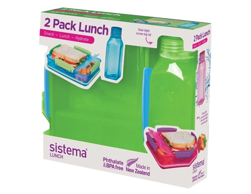 Sistema Lunch Pack, Lunch Box and Water Bottle Set, Lime Green