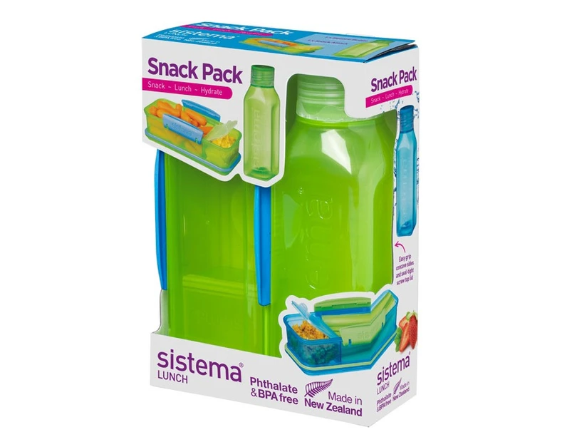 Sistema Snack Pack, Lunch Box and Water Bottle Set, Lime Green