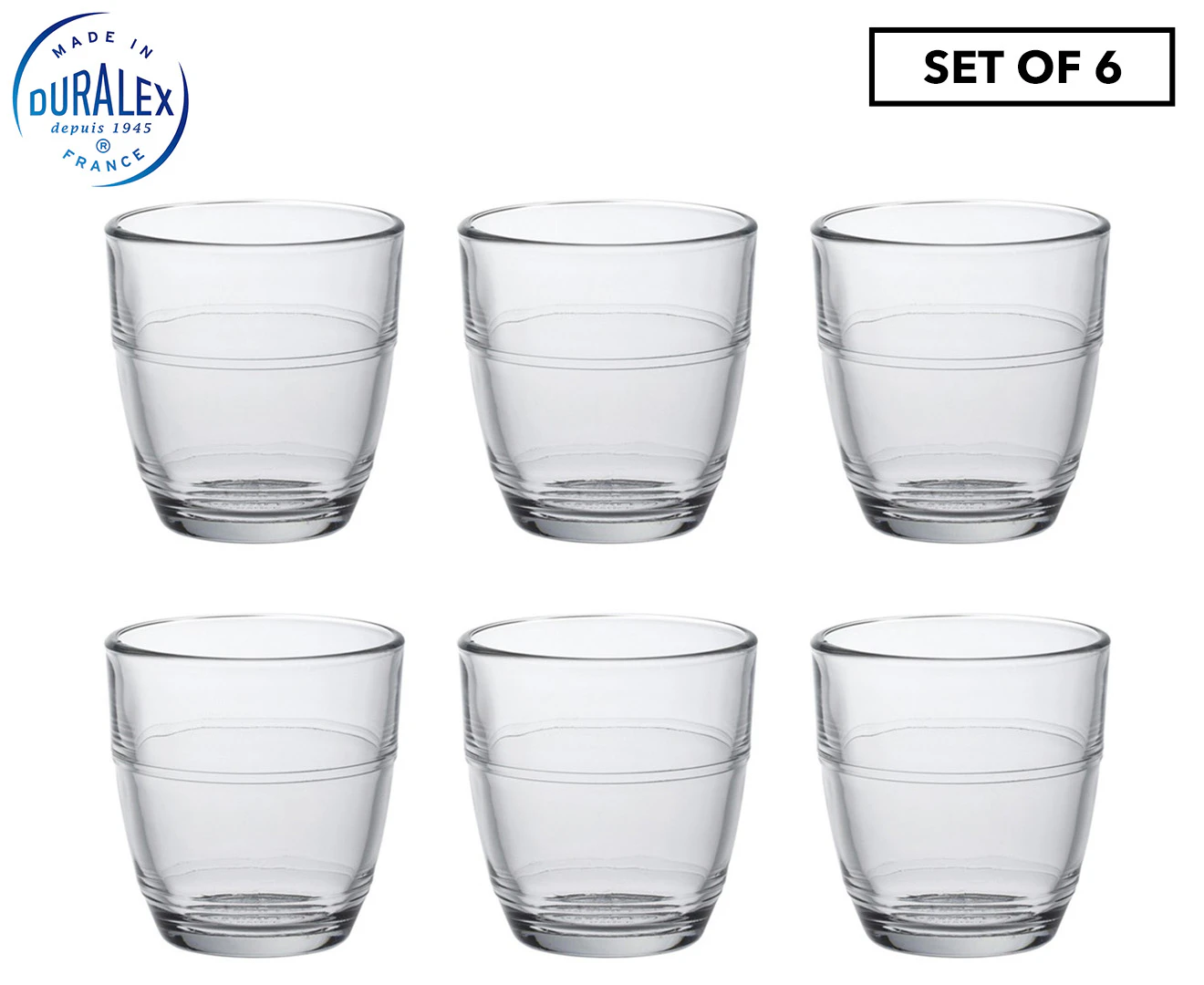 Duralex Gigogne Set Of 6 Tumbler Glasses   5.5X6cm   - 90ml