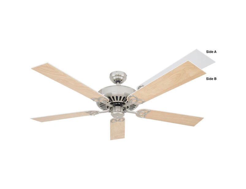 Heller Shelby 1300mm Ceiling Fan/5 White/Washed Oak Reversible Blade/Air Cooling