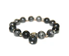10mm Black Stone Beaded Stretch Bracelet with Antique Silver Alloy Beads