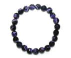 8mm Natural Purple/Black Faceted Fire Agate Beaded Stretch Bracelet