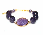 Exquisite Natural Round Amethyst & Swarovski Crystal Beads Bracelet