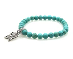 6mm Natural Turquoise Beaded 'Butterfly' Charm Stretchy Bracelet