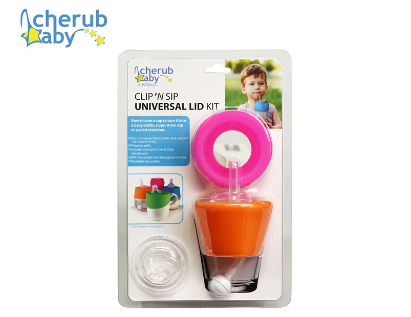 Cherub Baby Clip 'N Sip Universal Lid Kit - Pink & Orange