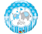 Qualatex 18 Inch Round Its A Boy/Girl Elephant Design Foil Balloon (Blue/White) - SG8774
