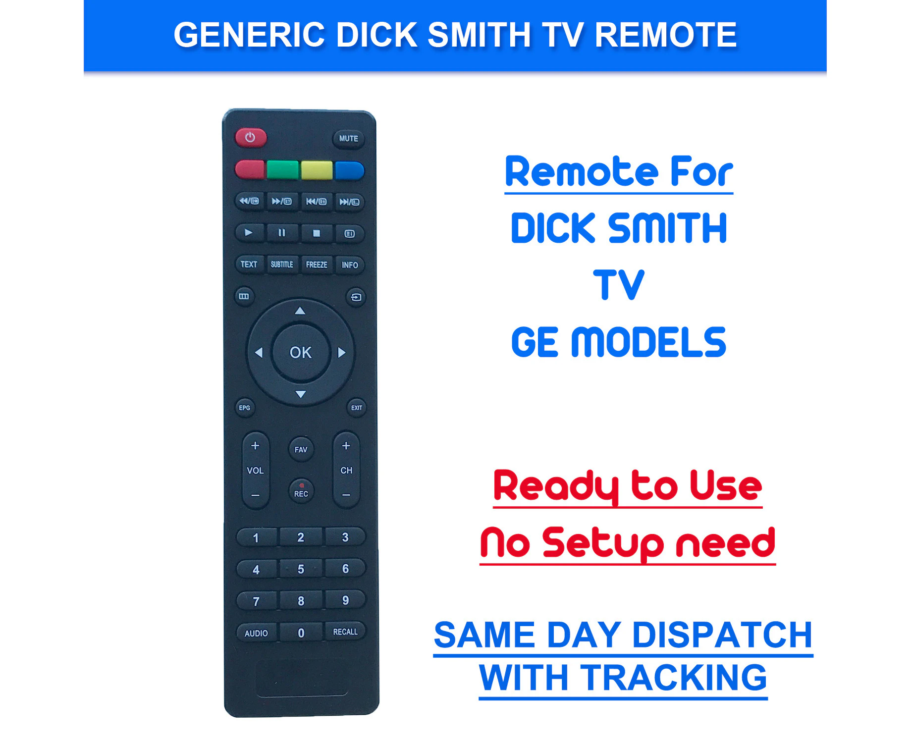 Generic DICK SMITH LED LCD TV Remote Control DSE Multiple Model GE Numbers