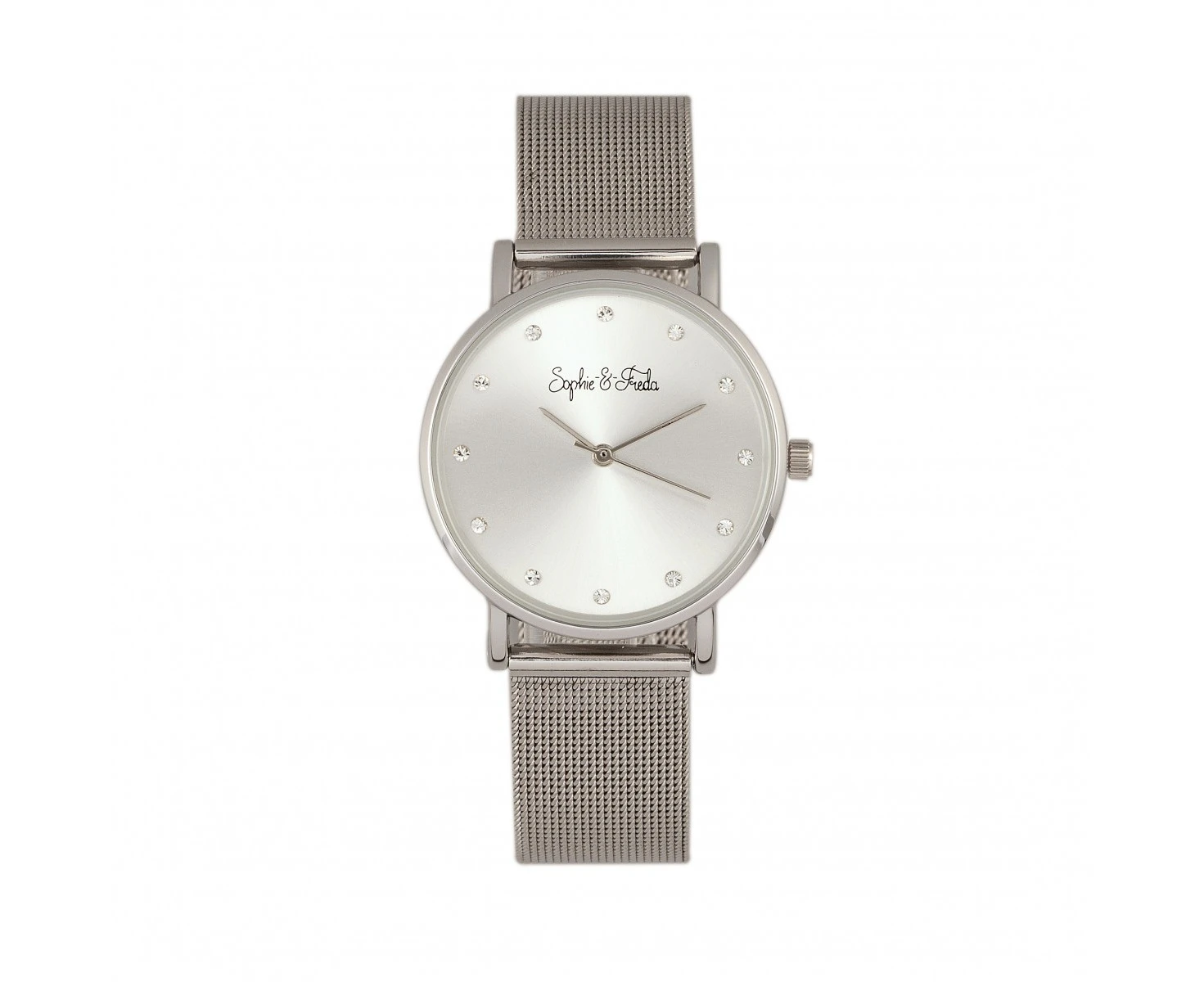 Sophie and Freda Mesh Bracelet Watch w/Swarovski Crystals - Silver