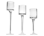 Set of 3 Candlestick Tea Light Holders | Tall Elegant Glass Stylish Design | M&W 1