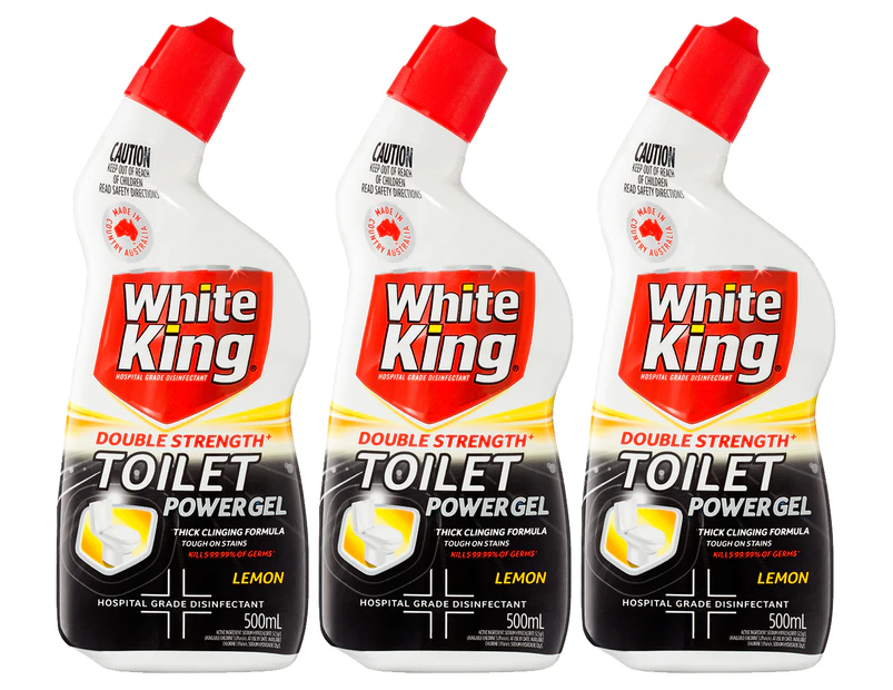3 x White King Double Strength Toilet Power Gel Lemon 500mL