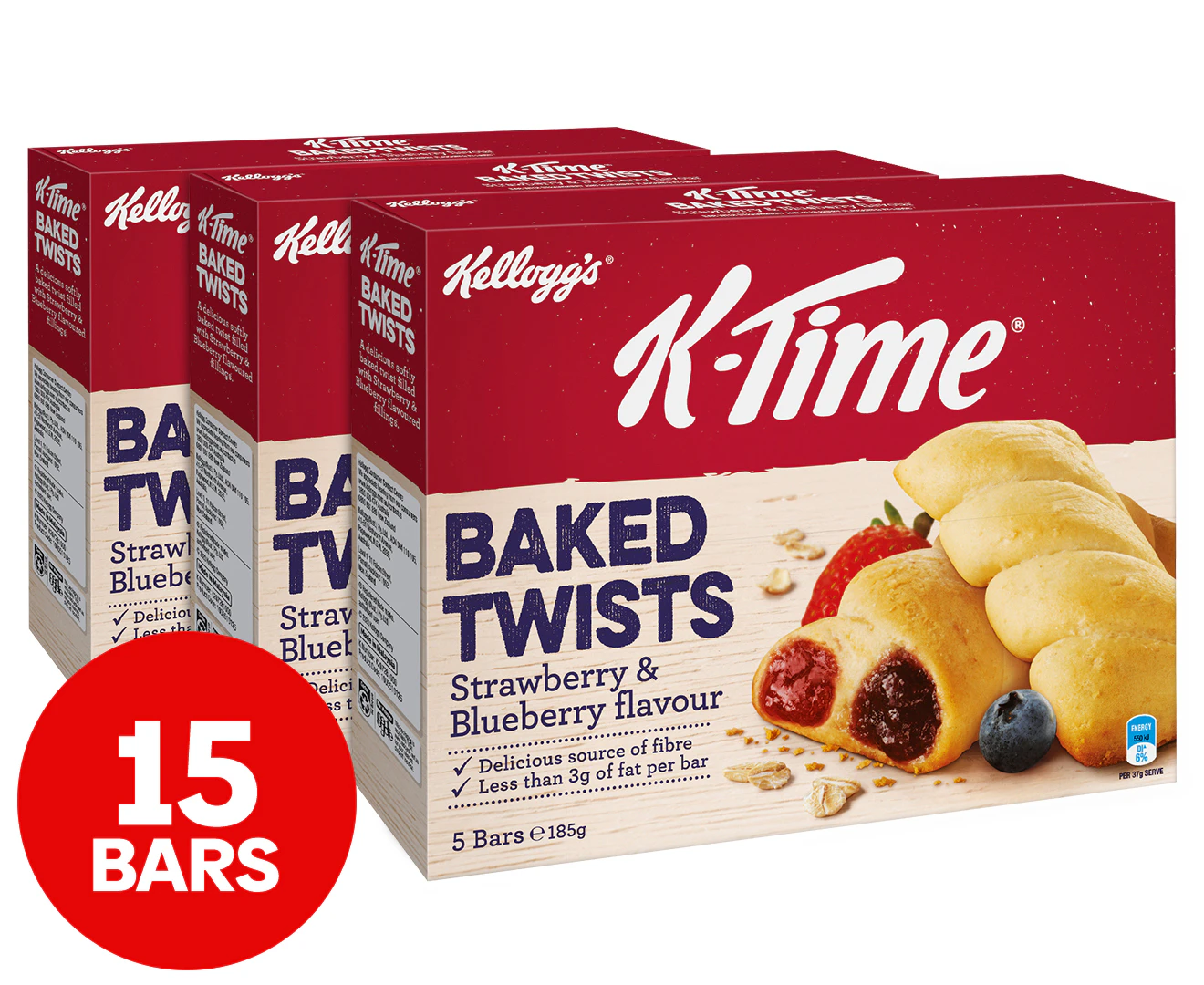 3 x Kellogg's K-Time Baked Twists Strawberry & Blueberry 5pk