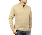 100% SHETLAND WOOL Half Zip Up Knit JUMPER Pullover Mens Sweater Knitted - Oat Marle (03)