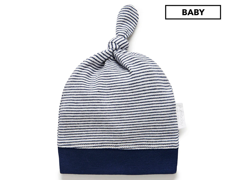 Purebaby Knot Hat - Navy Stripe