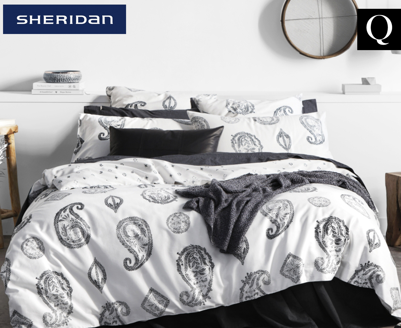 Sheridan Kingscliff Reversible Queen Bed Quilt Cover Set - Carbon ...