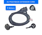 3m Piggyback Extension Cord 240V Power Lead Cable AU 3-Pin Black