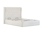 Istyle Wimbledon King Gas Lift Ottoman Storage Bed Frame Fabric Beige