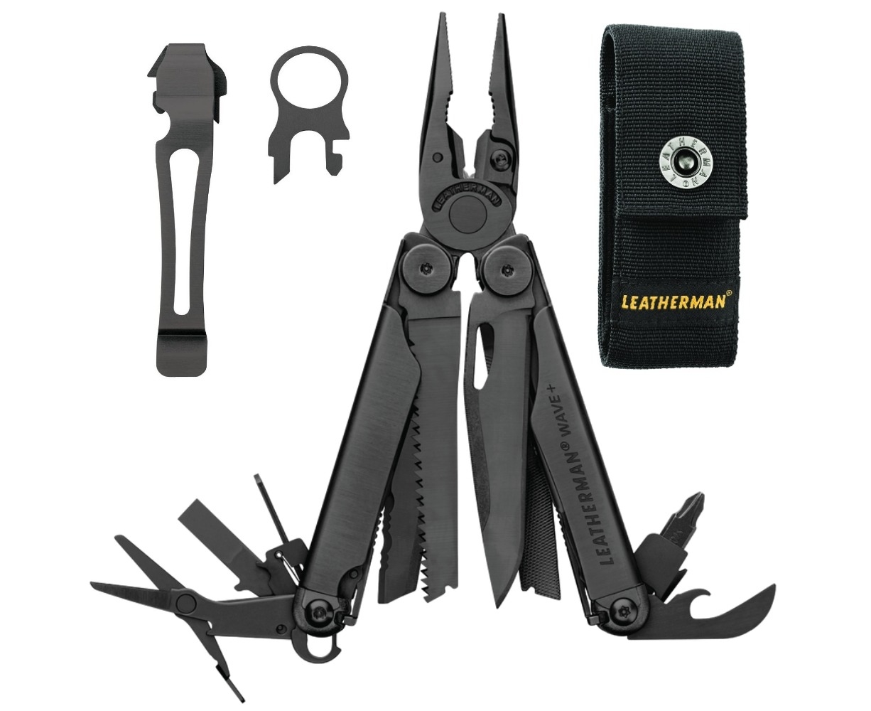 Leatherman Wave Black + Plus Multitool + Sheath + Pocket Clip & Lanyard ...