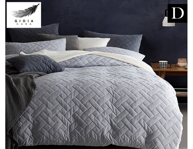 Gioia Casa Quilted Jersey Cotton Double Bed Quilt Cover Set - Grey Marle