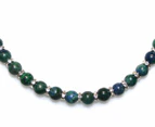 Gorgeous Natural Round Lapis Lazuli & Rhinestone Silver Beaded Necklace