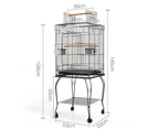 Large Bird Cage Pet Parrot House Carrier Birdcage Feeder 2 Wooden Perch Open Top Roof Casters Wheel Bottom Storage Shelf