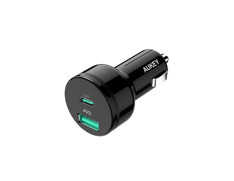 Aukey USB-C 36W Dual USB Port Car Charger Quick Charge Charging Power Adapter